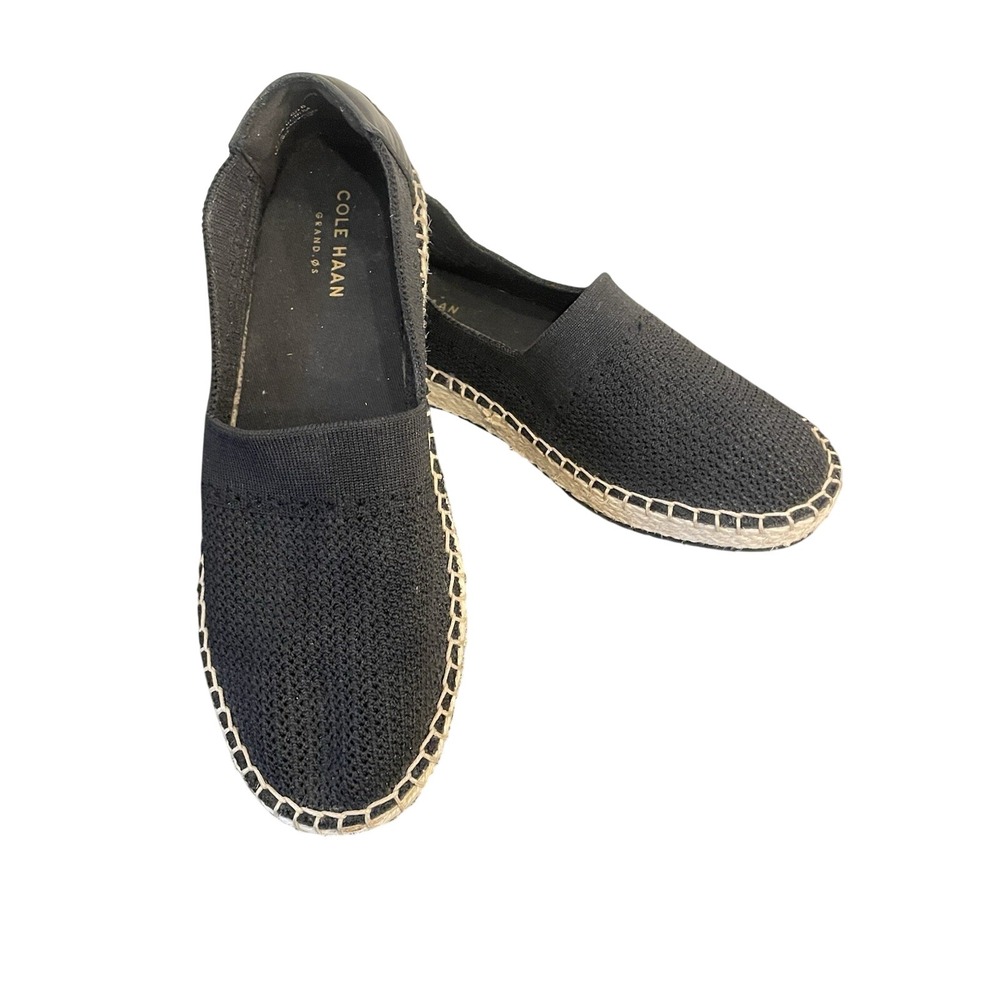 Cole Haan Cloudfeel Espadrille Women's 8.5 Black Knit Slip On Loafers Boho